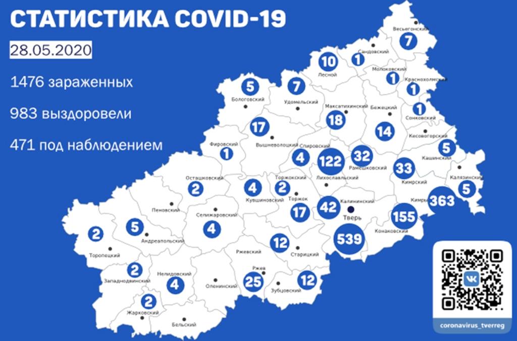 Карта коронавируса в Тверской области: данные на 28 мая