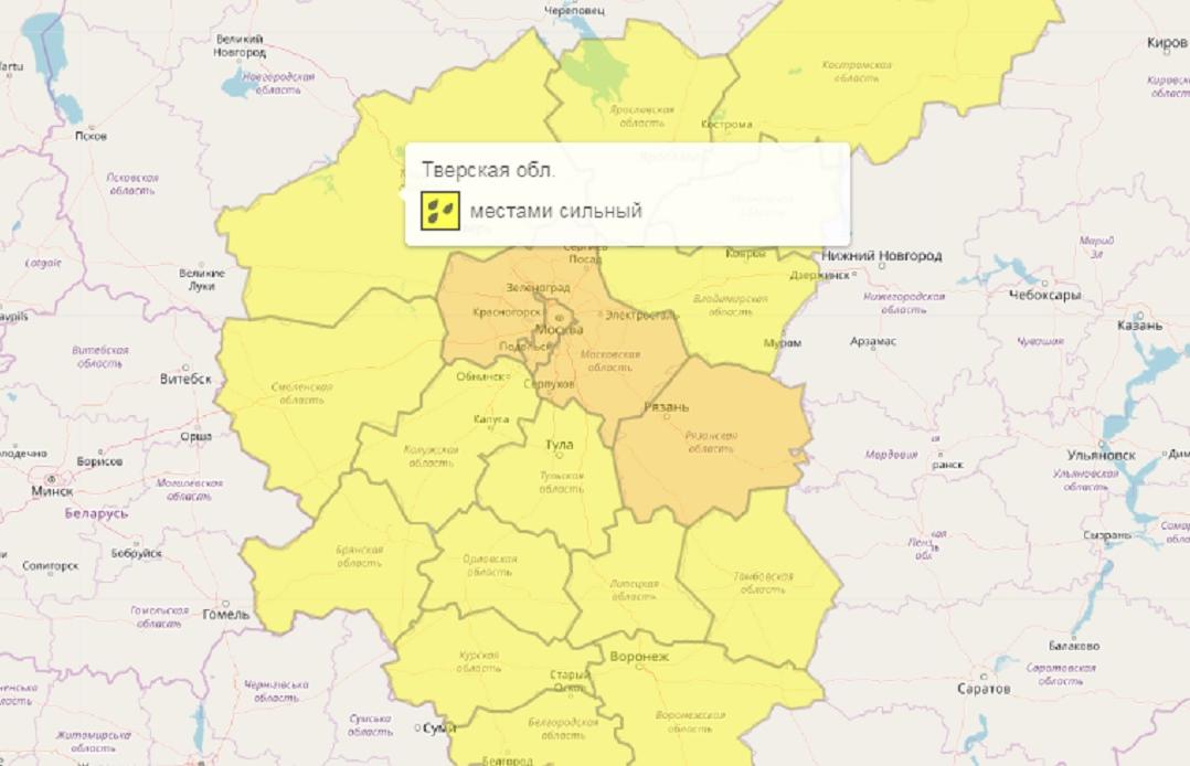В Тверской области объявлен желтый уровень погодной опасности
