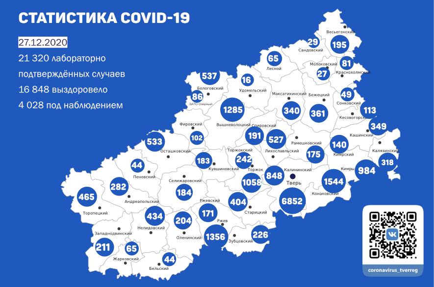 Карта коронавируса в Тверской области к 27 декабря