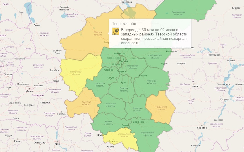 Оранжевый уровень объявлен в Тверской области из-за чрезвычайной пожарной опасности