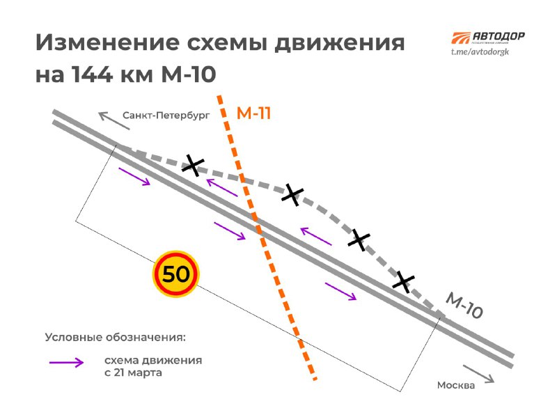 В Тверской области на трассе М10 «Россия» изменится схема движения