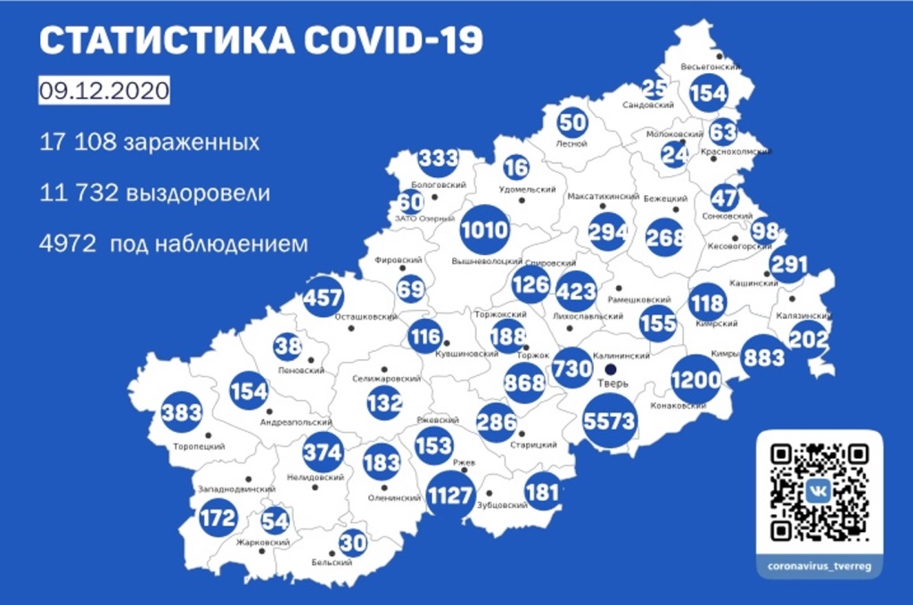 Карта коронавируса в Тверской области за 9 декабря