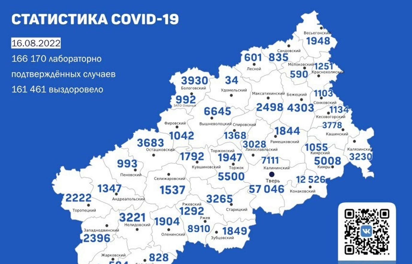 В Твери +69 зараженных. Карта коронавируса в Тверской области за 16 августа 2022 года - новости Афанасий