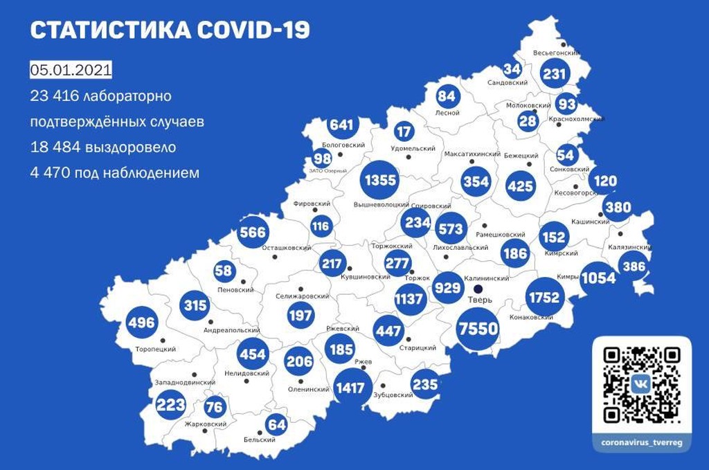Карта коронавируса в Тверской области за 5 января