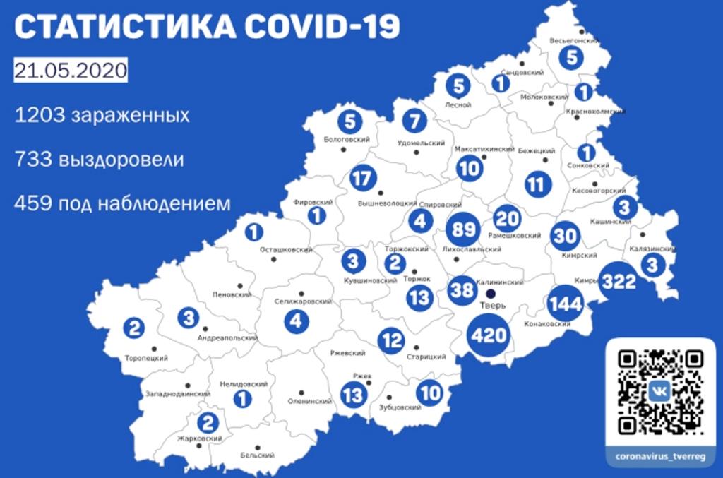 Карта коронавируса в Тверской области: данные по районам на 21 мая
