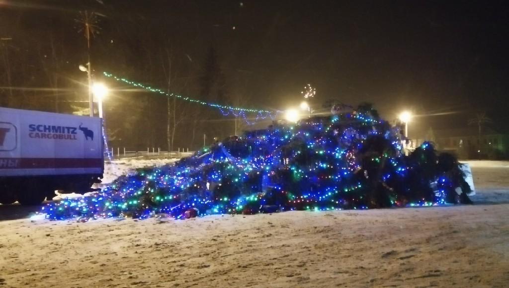 В городе Белый Тверской области ветер повалил новогоднюю елку