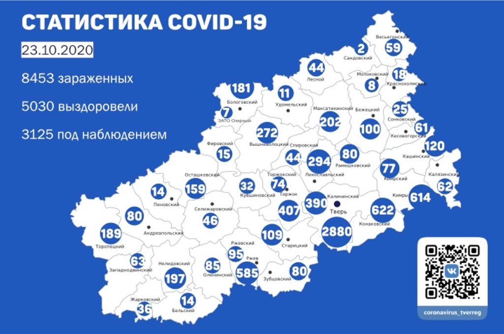 Карта коронавируса в Тверской области за 23 октября