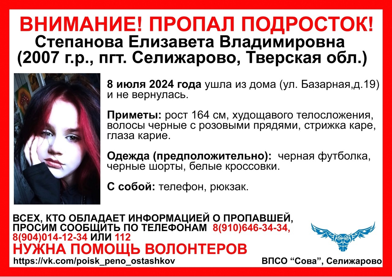 В Тверской области ищут 17-летнюю Елизавету Степанову