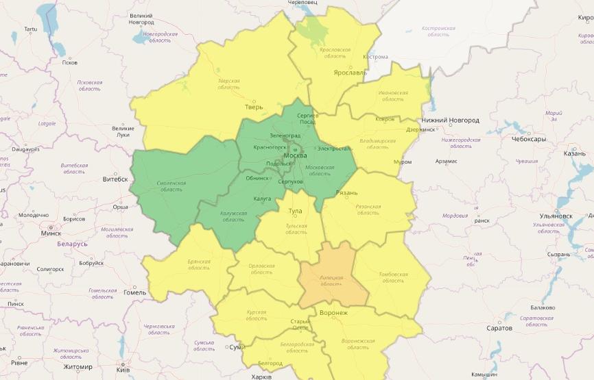 «Желтый» уровень опасности объявлен в Тверской области из-за грозы 
