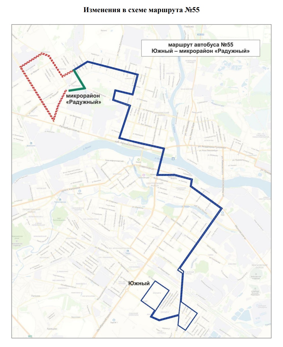Схема маршрута автобуса 55